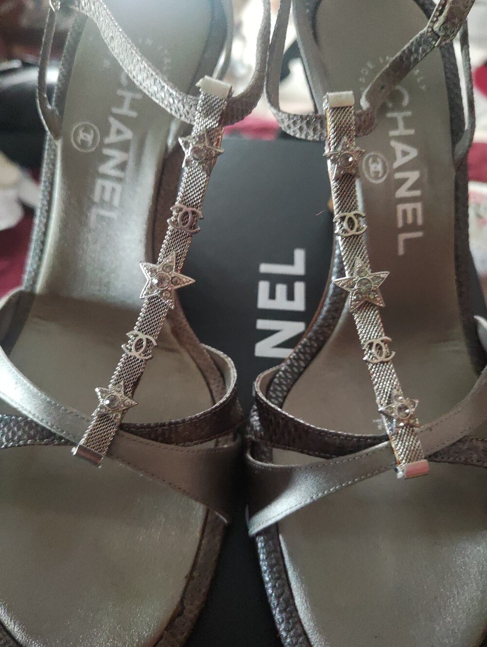 CHANEL satin rhinestone heels/sandals - Picture 8 of 11